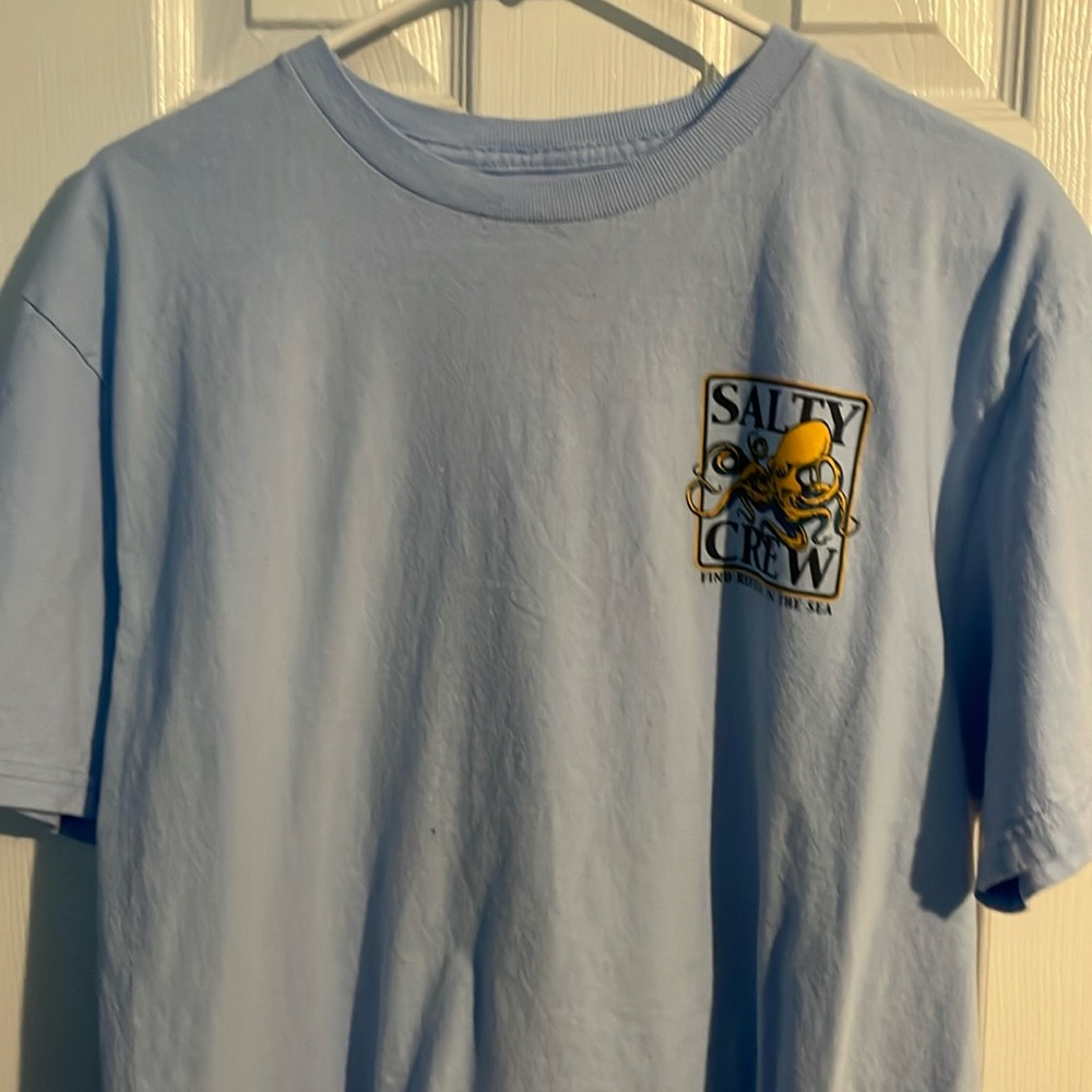 Salty crew shirt, large, light blue with yellow and dark blue - 100% cotton